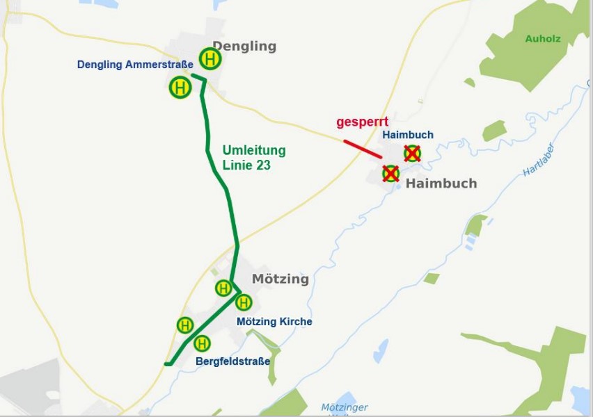 Vollsperrung der R8 bei Haimbuch - Umleitung RVV-Linie 23
